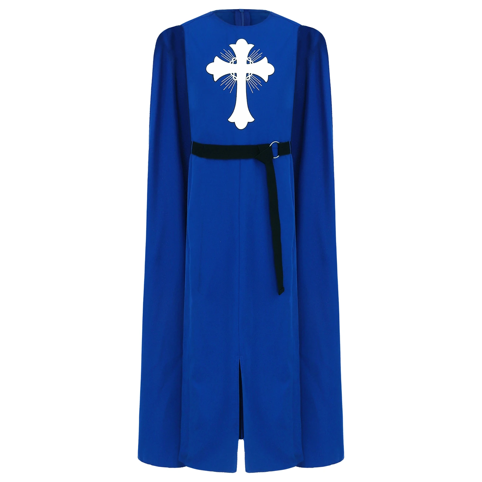

Halloween Kids Boys Medieval Knight Costume Set Round Neck Sleeveless Cross Print Robe Seamed with Cape And Matched Waist Belt