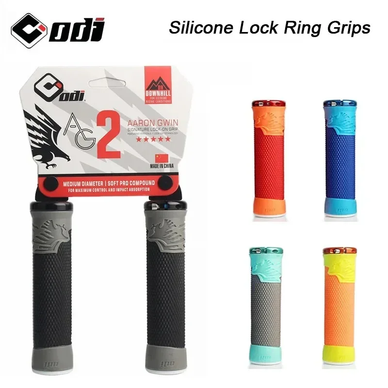 ODI AG2 MTB Bike Silicone Grips Comfortable Lockable Handle Grip CNC aluminum lock ring Anti-Slip two-tone Handlebar Bike Grip