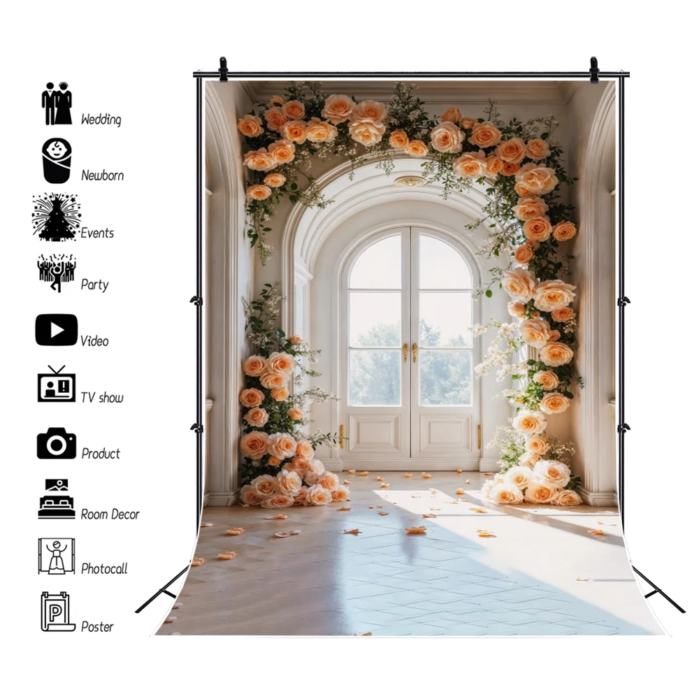 Элегантный цветочный фон для фотосъемки с белой розой для свадебной сцены, окна, лестницы, шикарная стена, портрет невесты, фотофон