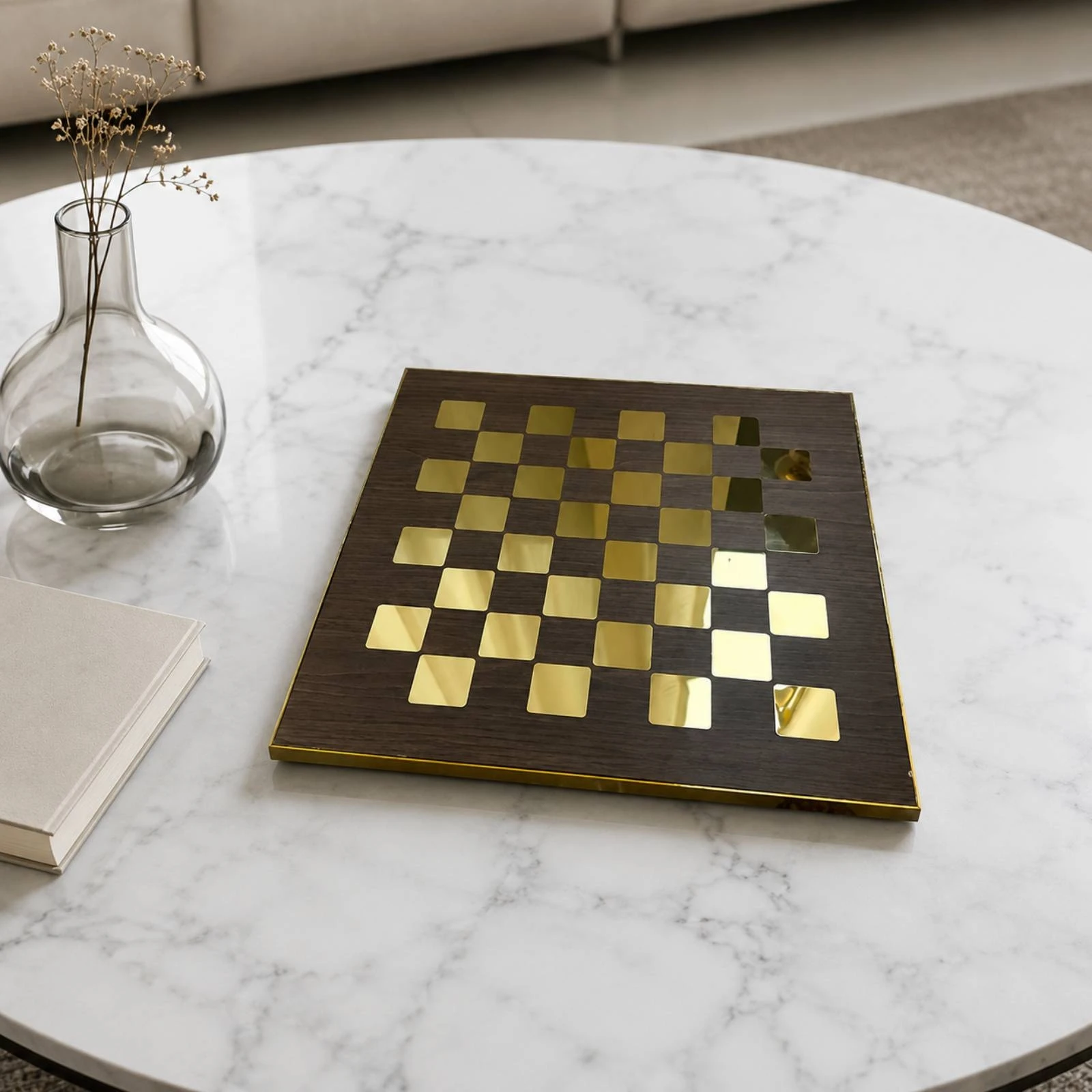 Rectangular Chessboard with Metal Inlays Sturdy Wood and Metal Chessboard Wooden Chess Board Long-Lasting Classic Chess Board