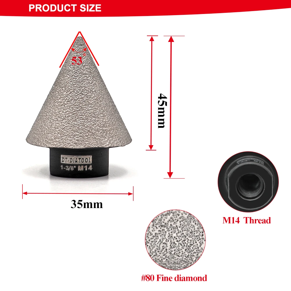 DT-DIATOOL 1pc Vacuum Brazed Diamond Bits Finishing Hole 35mm M14 Beveling Chamfer Marble Ceramic Granite Enlarge Milling Tools