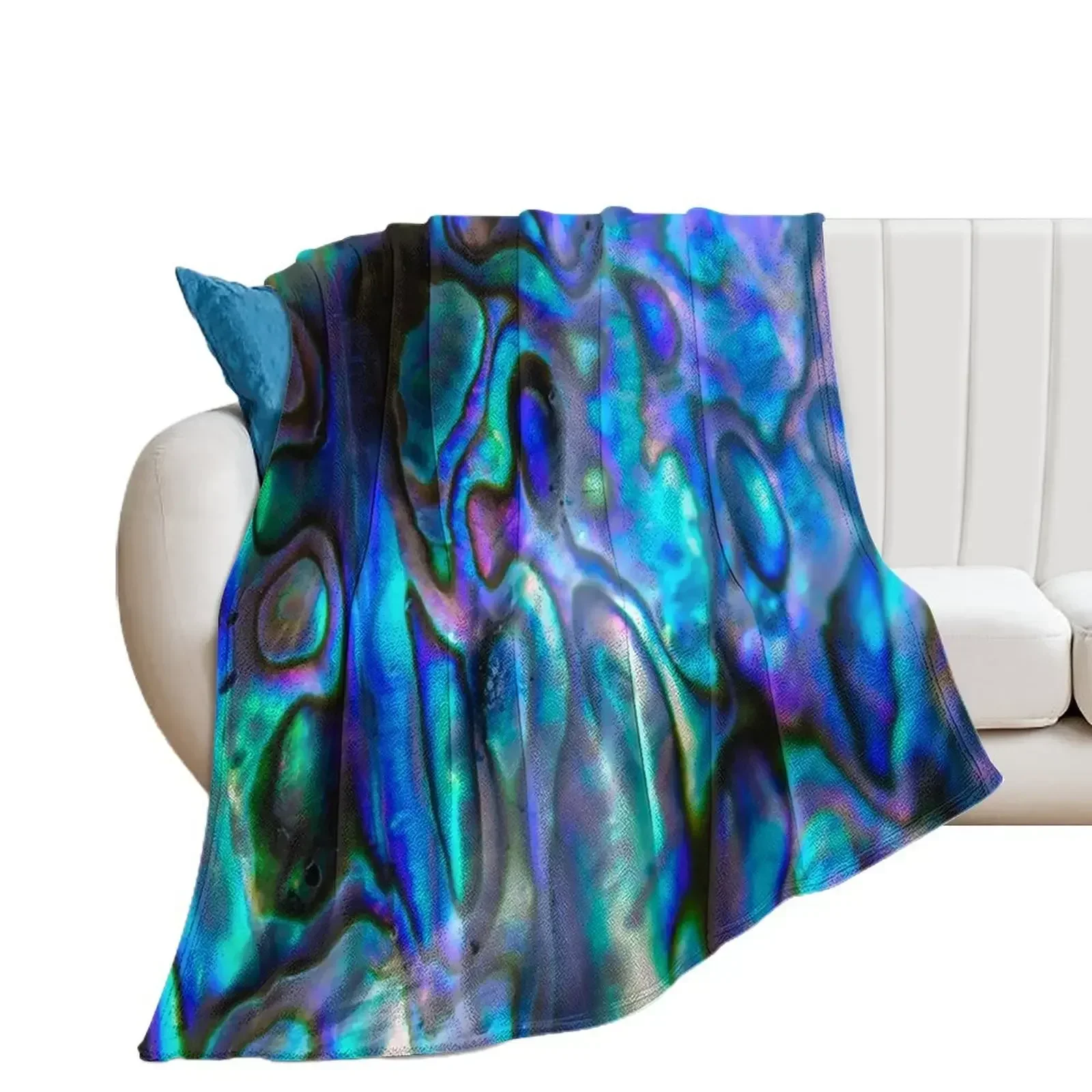 

Abstract Paua Abalone Shell Texture Pattern, Polished Paua Shell, Multicolor Shell Haliotis Background, Shiny Moth Throw Blanket