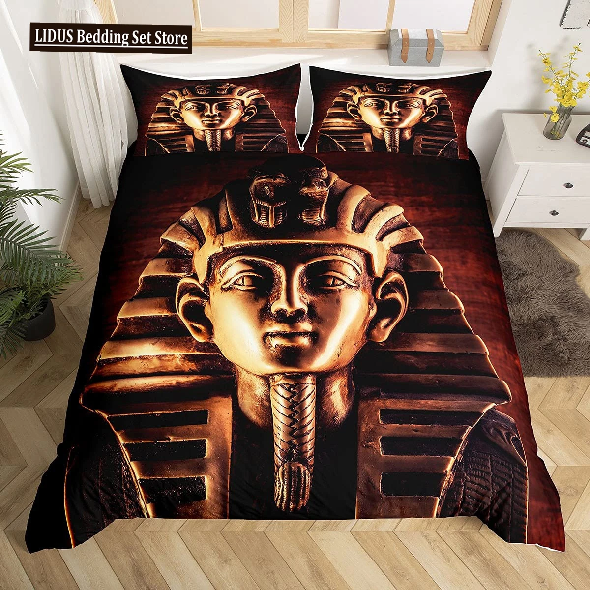 Pharaoh Duvet Cover Bedding Ancient Egypt Tribe Decor Cover Set For Adult Women Boys Egyptian Pyramids Exotic Style Duvet Cover