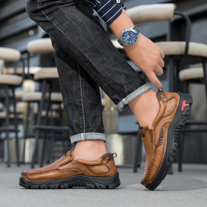 

Мужские кожаные туфли, мужские уличные ботинки больших размеров, кожаные походные ботинки