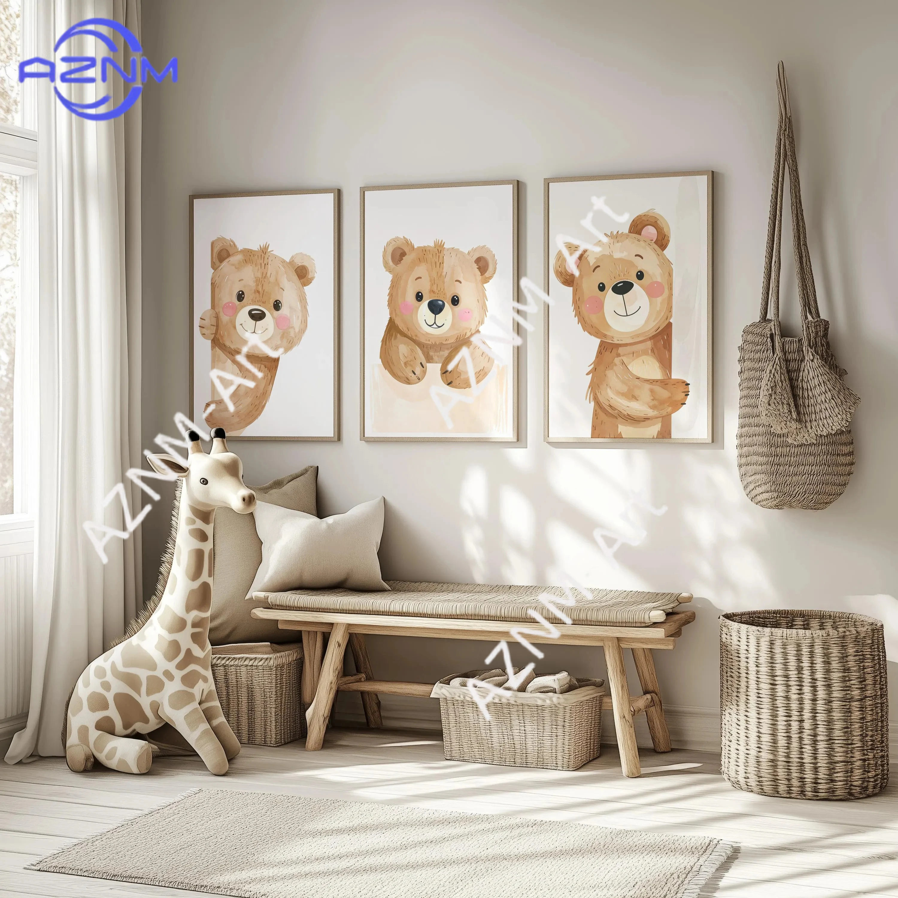 1PC/3PCS Teddy Bear Nursery Prints Woodland Animal Art For L
