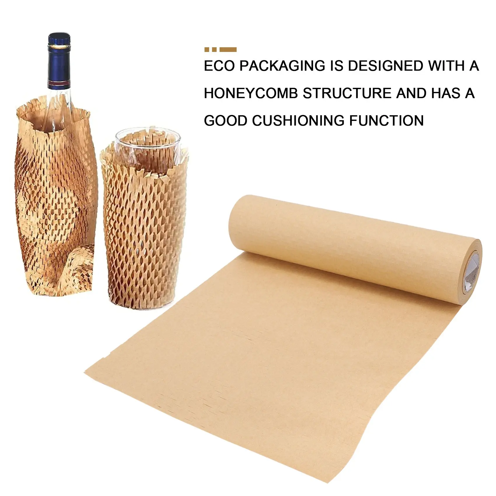 Honeycomb Packaging Paper Cushioning Kraft Paper Wrap Roll 11.8 Inch x 65 feet Eco-Friendly Honeycomb Protective Wrap