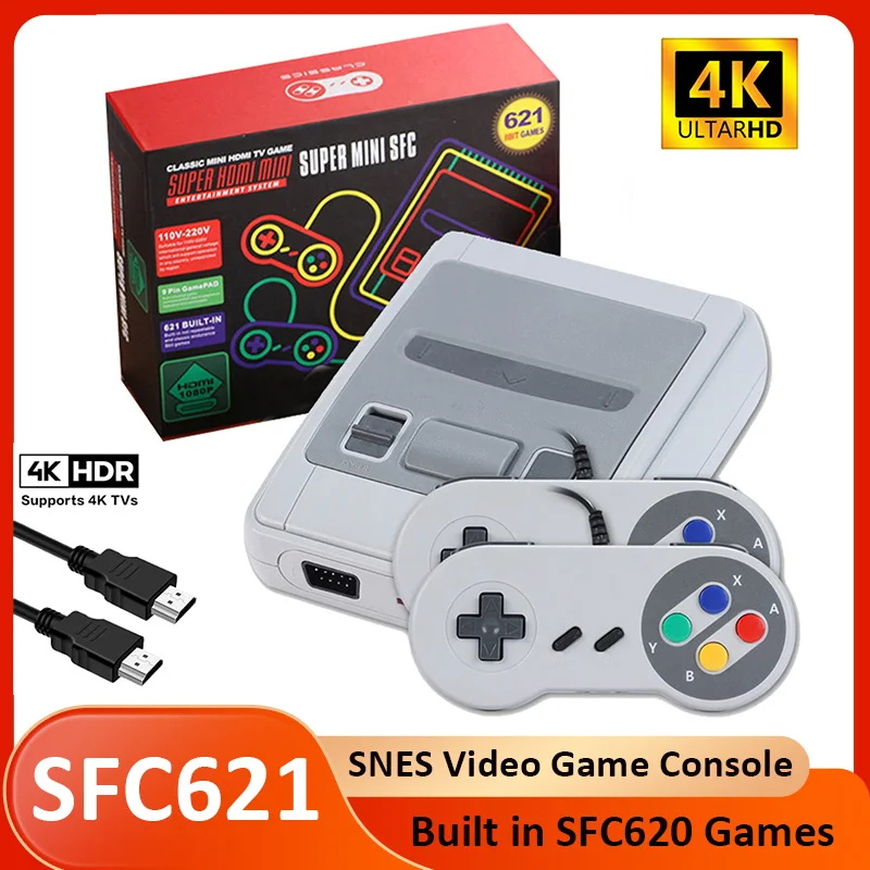 SFC621 Mini Retro Video Game Console 4K HDMI For SNES Home Came Console Built in SFC620 Game with wired Gamepad for Kids Gifts