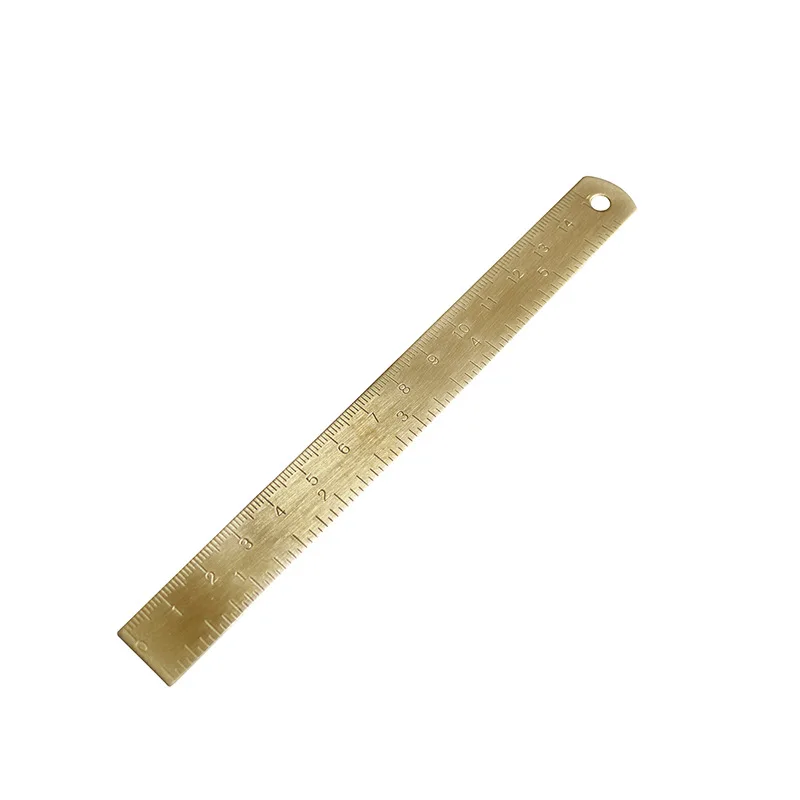 HEYEJET Vintage Brass Straight Ruler For Students Creative Metal Triangle Ruler Protractor Stationery Measuring Tool