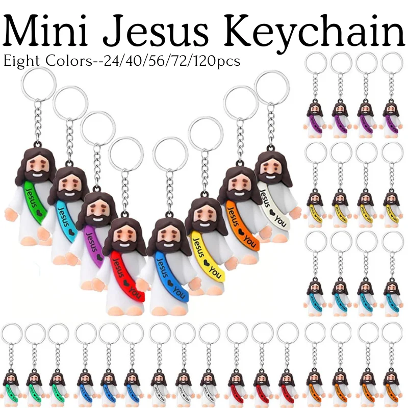 

24-120 PCS Little Jesus Keychain Jesus Loves You Figures Mini Jesus Figures in Bulk For Church Baptism Gift Easter Egg Stuffers