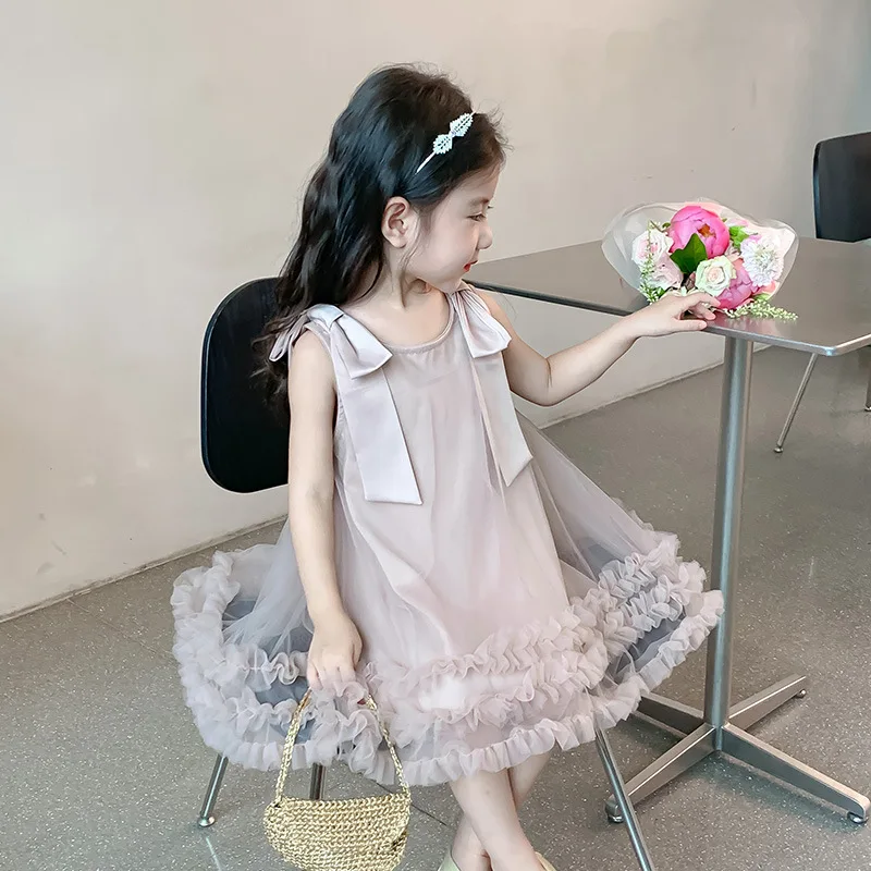 Girls Summer Dress 2024 New Fashionable Baby Girl Summer Sweet Dress Girls Sleeveless Gauze Princess Dress