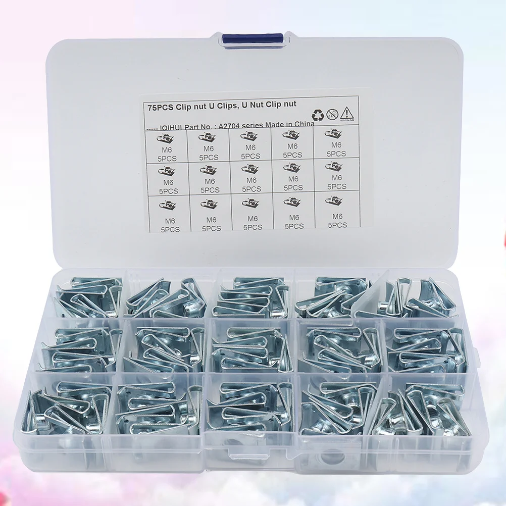 

75pcs U Nut Fasteners Manganese Steel Spire Clip Car Body Panel Trim Bumper Wire Cable Mounting Clips Automotive Interior
