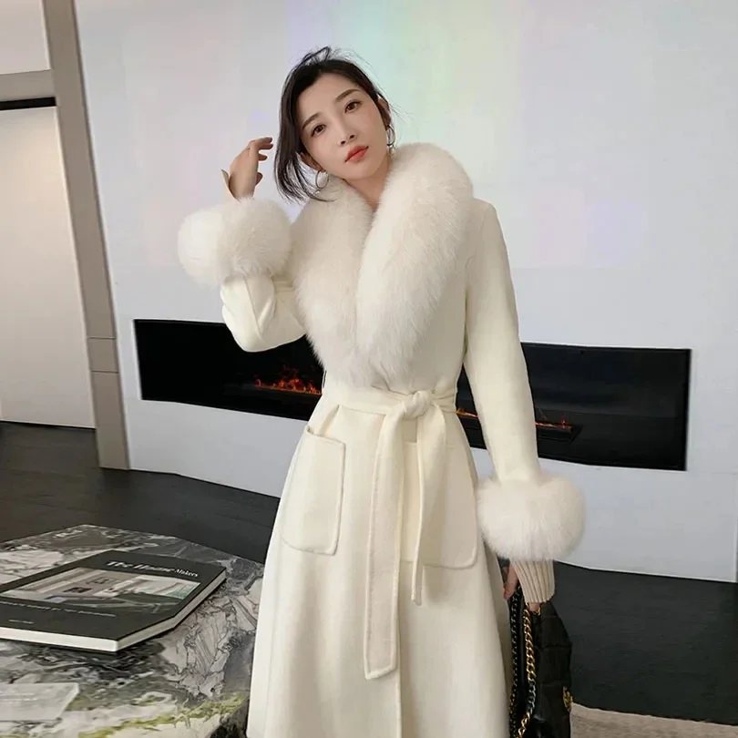 Pure-Colour Temperament Celebrity Coat 2025 Autumn Winter New Women Fur Coat Korean Large Hair Collar Woolen Coat Women Outwear