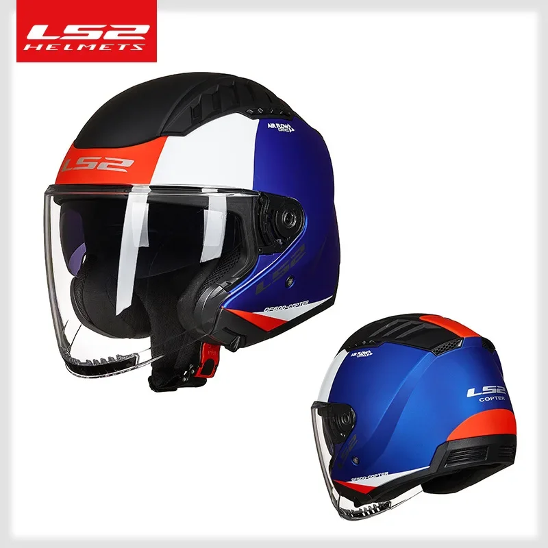 LS2 OF600 Dual Lens Motorcycle Helmet Men Women Half Helmet Vintage Motocross Motorbike Safety Helmet Outdoor Cycling Equipment