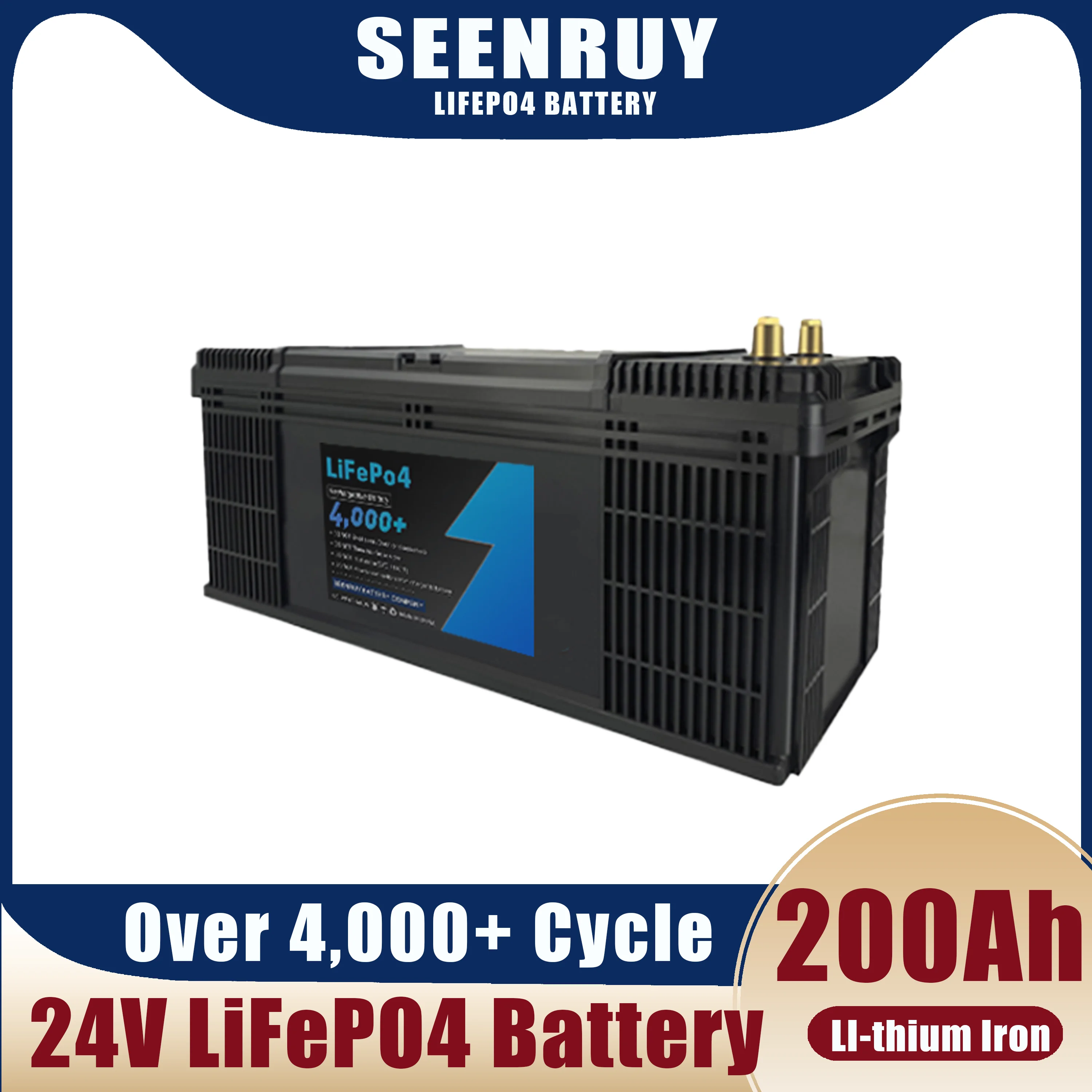 24V 200Ah LiFePO4 Battery Pack for Fishing Boat Solar System Leisure Yachts Built-in BMS Optional Bluetooth with 20A Charger