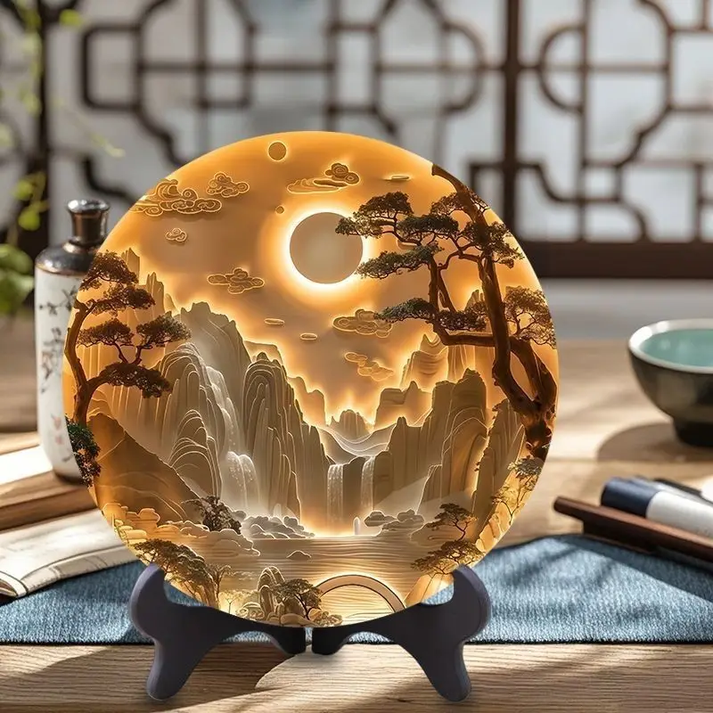 

Vintagehome Decor Faux Relief Three-dimensional Sense of Round Disk Ornaments Study Tea Room Desk Exquisite Table Creative Gift