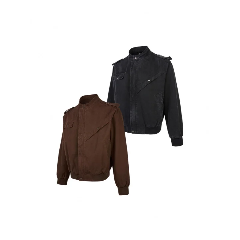 

EME Beaded Canvas Jacket Stand Collar Loose Casual Regular Shoulder Motorcycle Retro High-End Workwear Top Coat Vibe