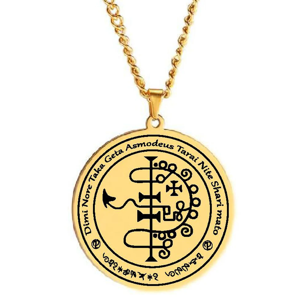 HLSS324 Symbol Gamblers Demon Asmodeus Provides Worldly Pleasures Power Magical Talismans Laser Cut Stainless Steel Necklace