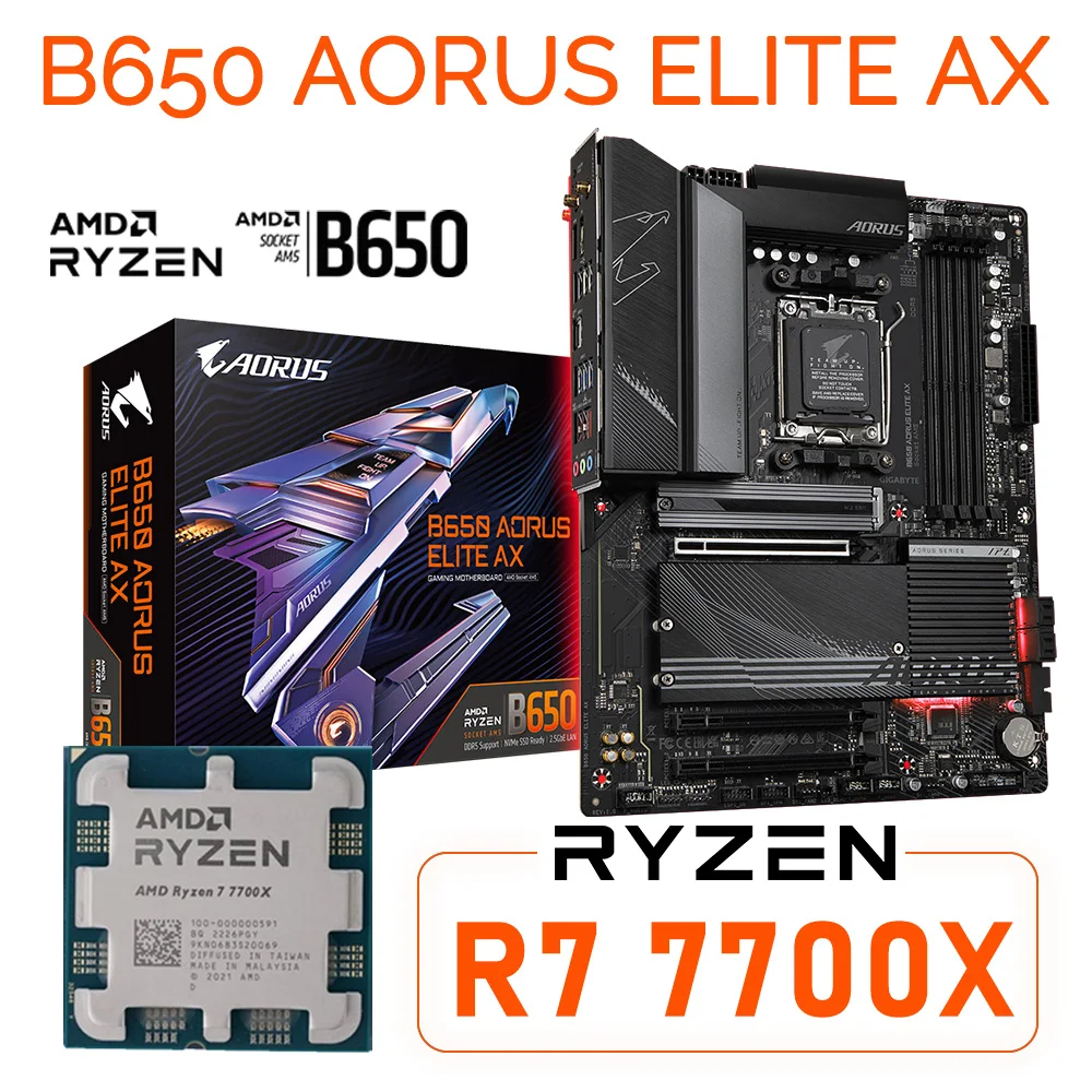 

AM5 Motherboard B650 AORUS ELITE AX AM5 DDR5 AMD Ryzen 7 7700X Processor AM5 CPU Desktop amd b560 Mainboard Support R7 7700X