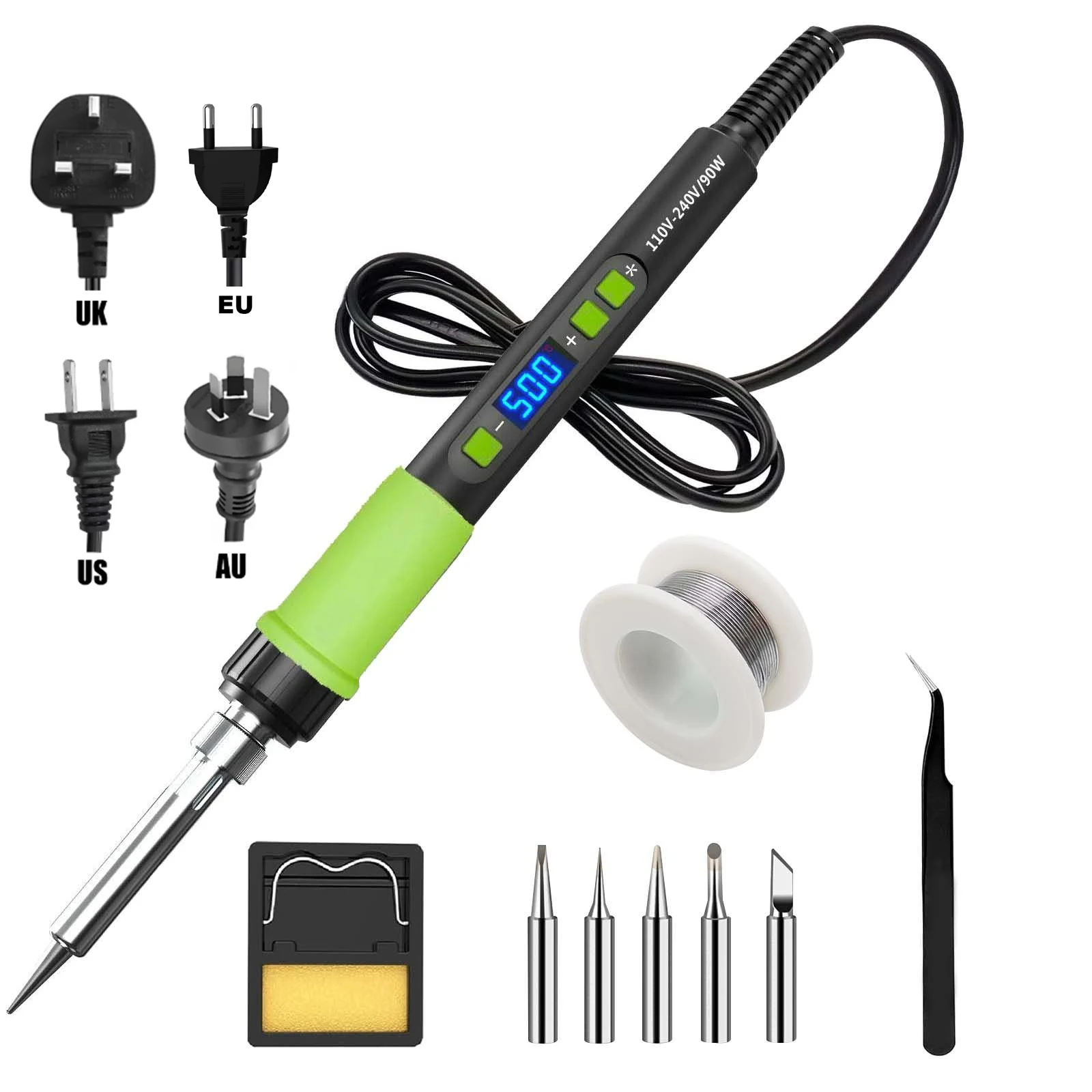 

YEEHONEC 90W Deluxe Digital Soldering Kit: Auto Sleep, 180-500°C, Tips+Solder+Stand+ESD Tweezers