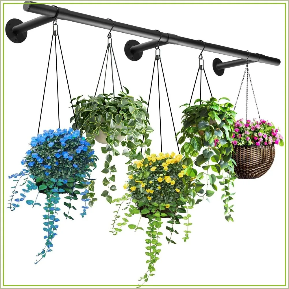 

Hanging Planters Rod – 63In Metal Plant Hanger for Window Ceiling Wall, Indoor Plant Shelf for House Plants