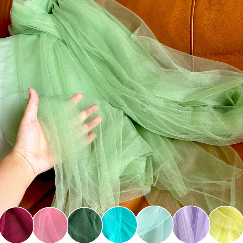 Avocado Green Soft Tulle Fabric Yellow Lilac Wedding Celebration Curtain Mesh Layout Chair Back Drap Tutu Skirt Yarn Net Cloth