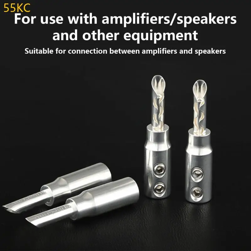 55KC Banana Plug Not Need Soldering Silver Plated Adapter For Auditory Connector