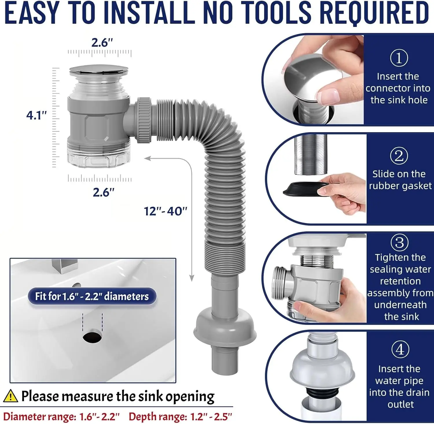Retractable sewer set with chrome-plated surface with overflow port room cabinet face wash basin sink wall row side row view 5