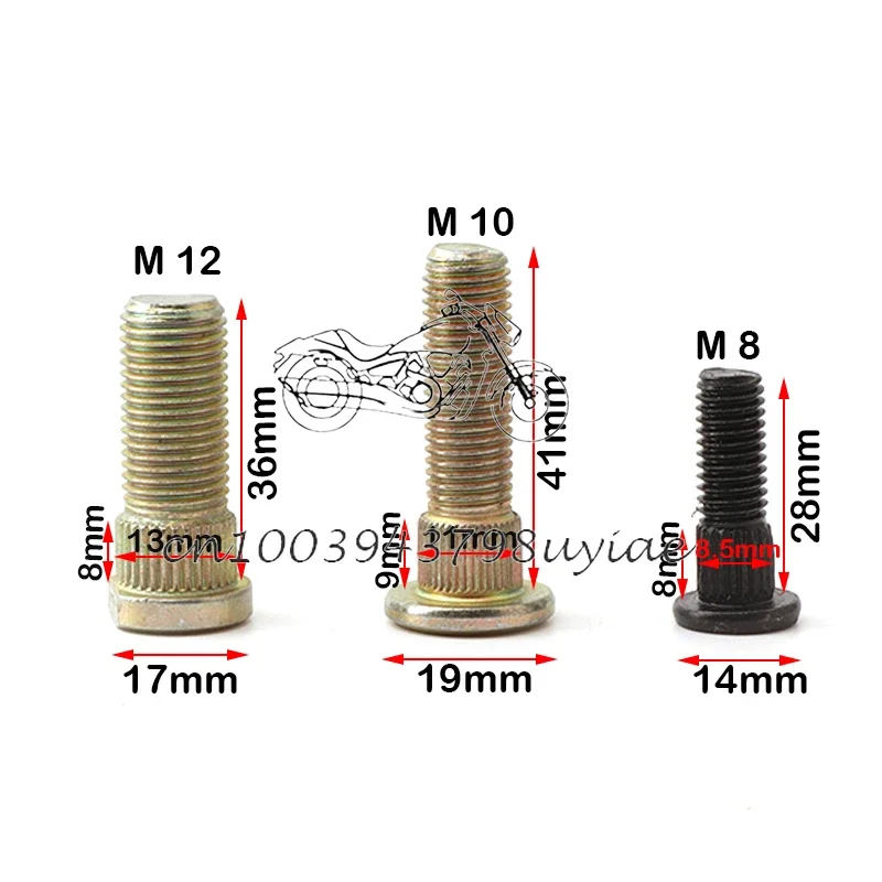 4Pc Platen Screws Tooth Knurled Rivet Crimp Rivets Spline Screw Wheel Hub Stud 10.9 Steel For ATV UTV Kart Quad Moto Bike Parts