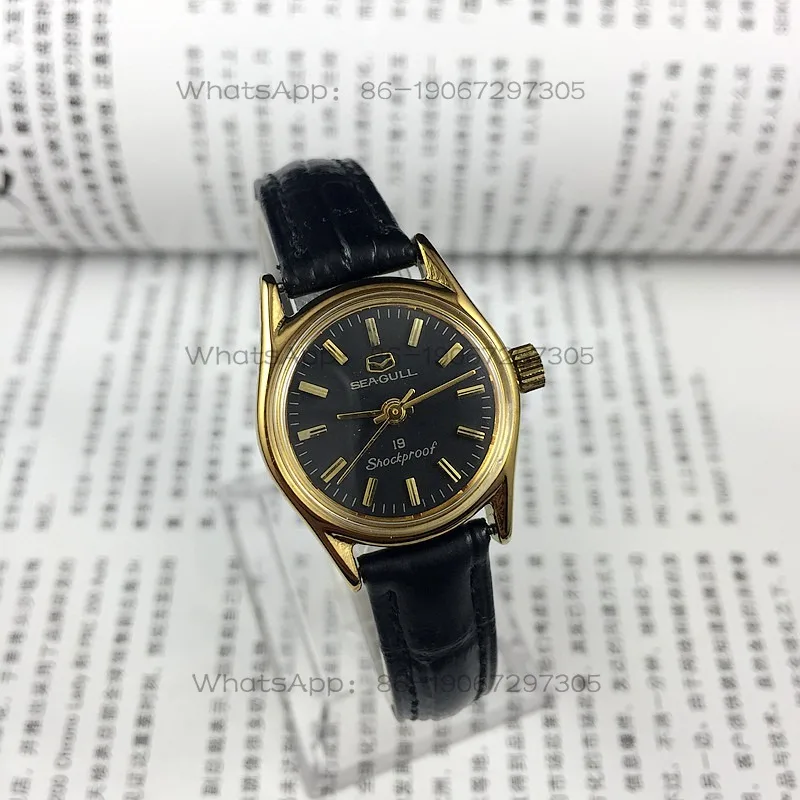 

24-Hour Shipping Seagull Brand Yellow Shell Black Noodle Nail Mechanical Women's Watch, Diameter 27mm