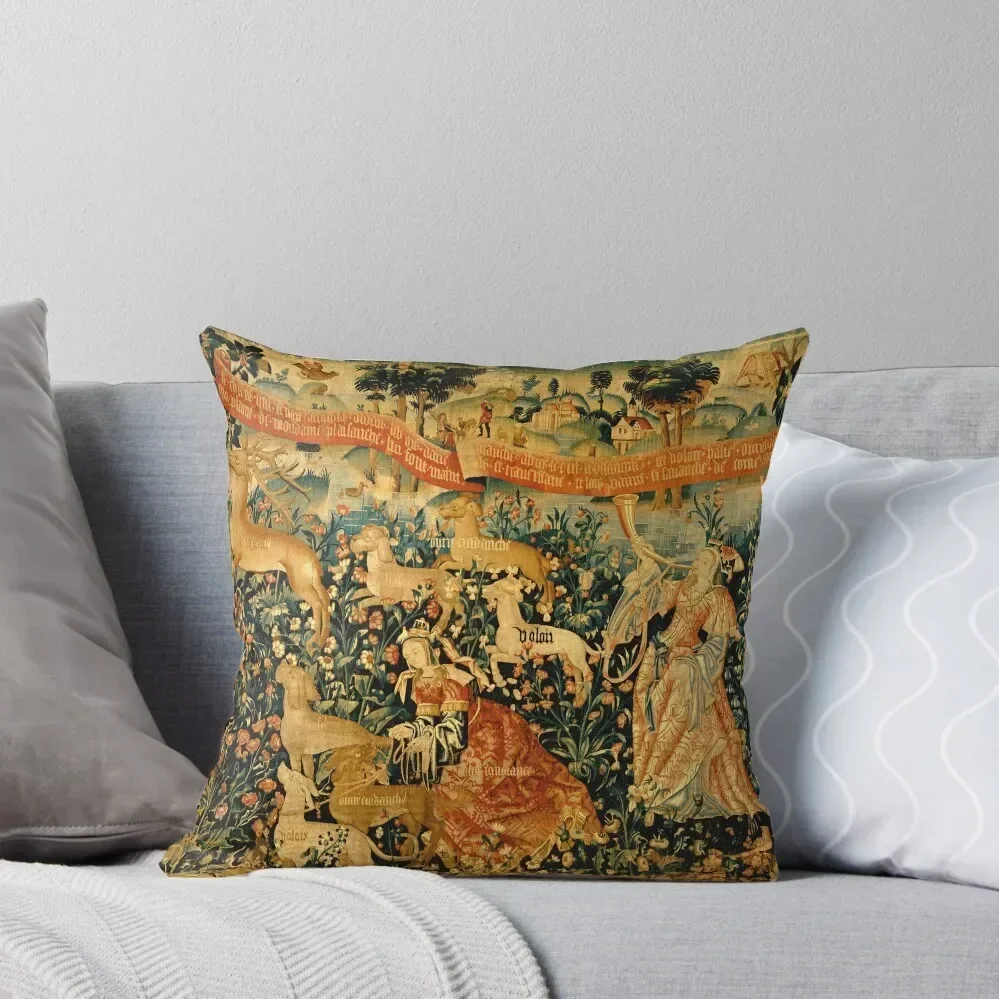 MEDIEVAL DEER HUNTING SCENE WITH LADIES AND DOGS Antique Tapestry Throw Pillow Throw Pillow Covers pillow cover luxury