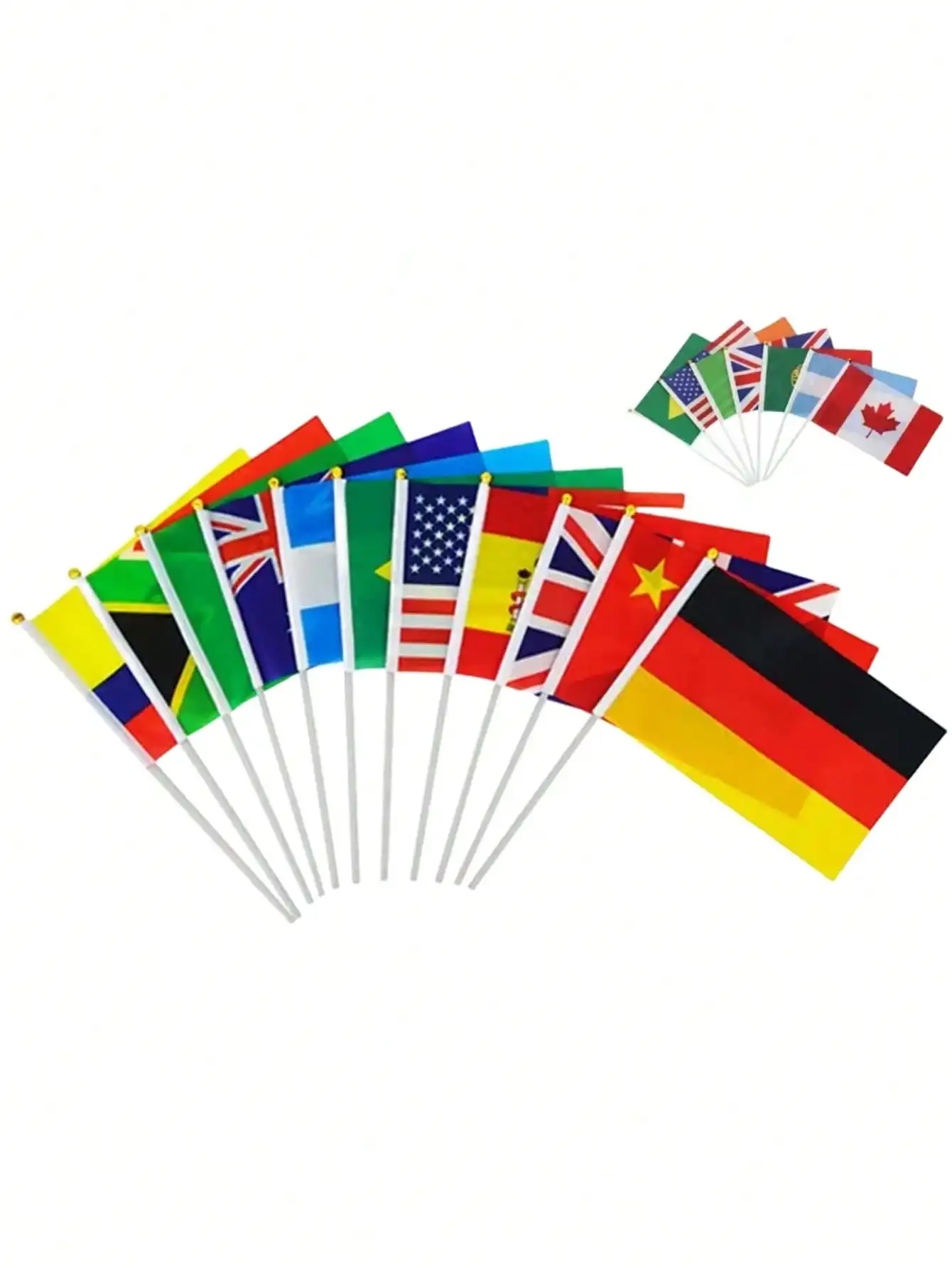 Festival supplies 10pcs hand flags of various countries with small polyester flags decorated with plastic flagpoles