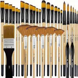 28/32 Pieces Paint Brush Set, Artist Series, Nylon Bristles with Round, Filbert, Flat, Fan, Angle, Fine Detail Brush for Artists