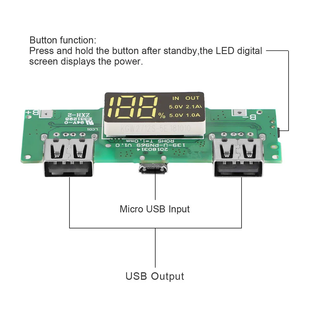 Li-ion Battery Fast Charging Module 18650 Fast Charging Mobile Power Board 5V2.1A 5V2.4A charging efficiency up to 90%