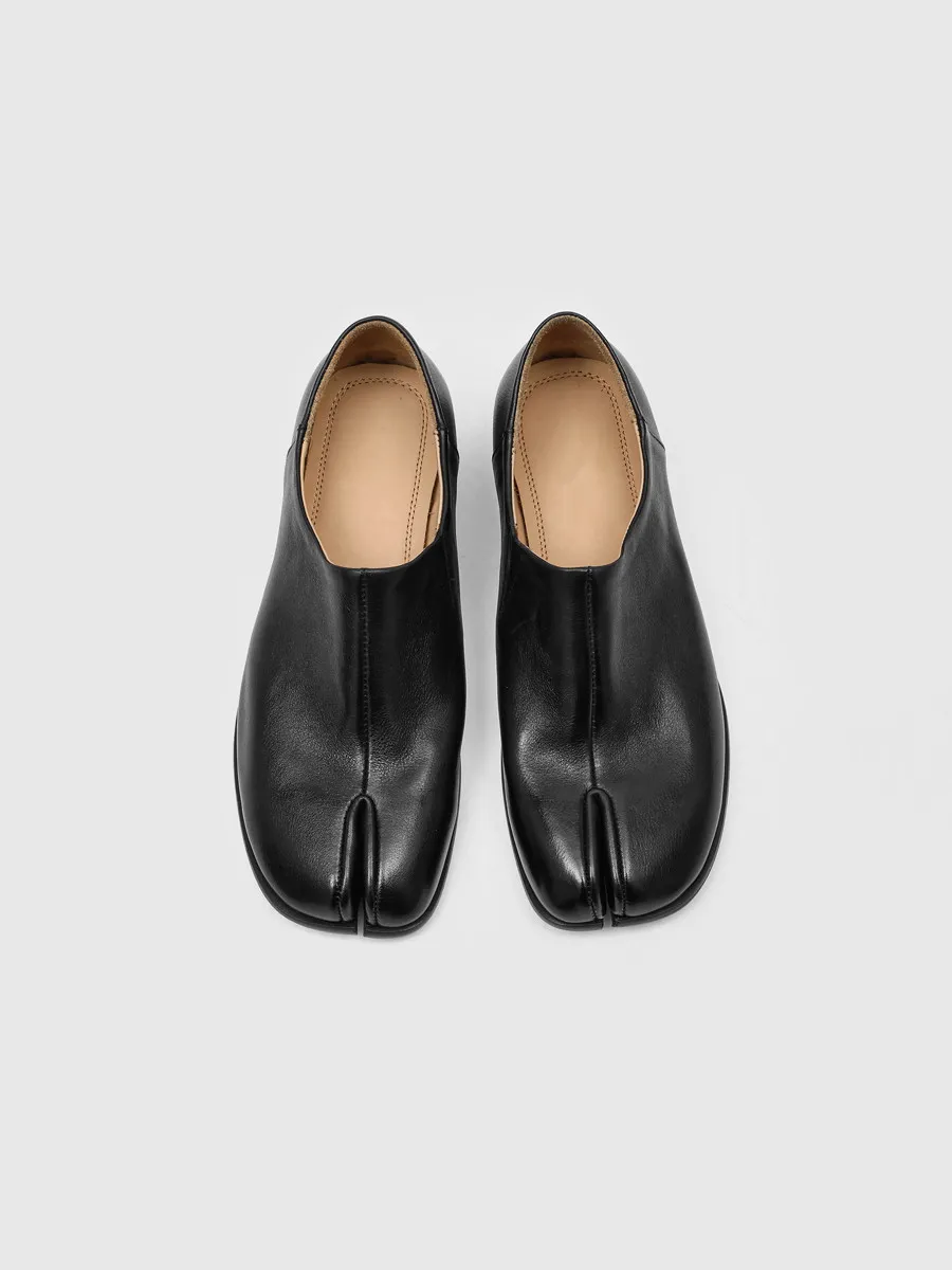 

Texturized Washed Cowhide Pig's Trotter-toe Shoes Thin Sole Slip-on Lefu Leather Shoes Bucken Casual Single-layer Shoes