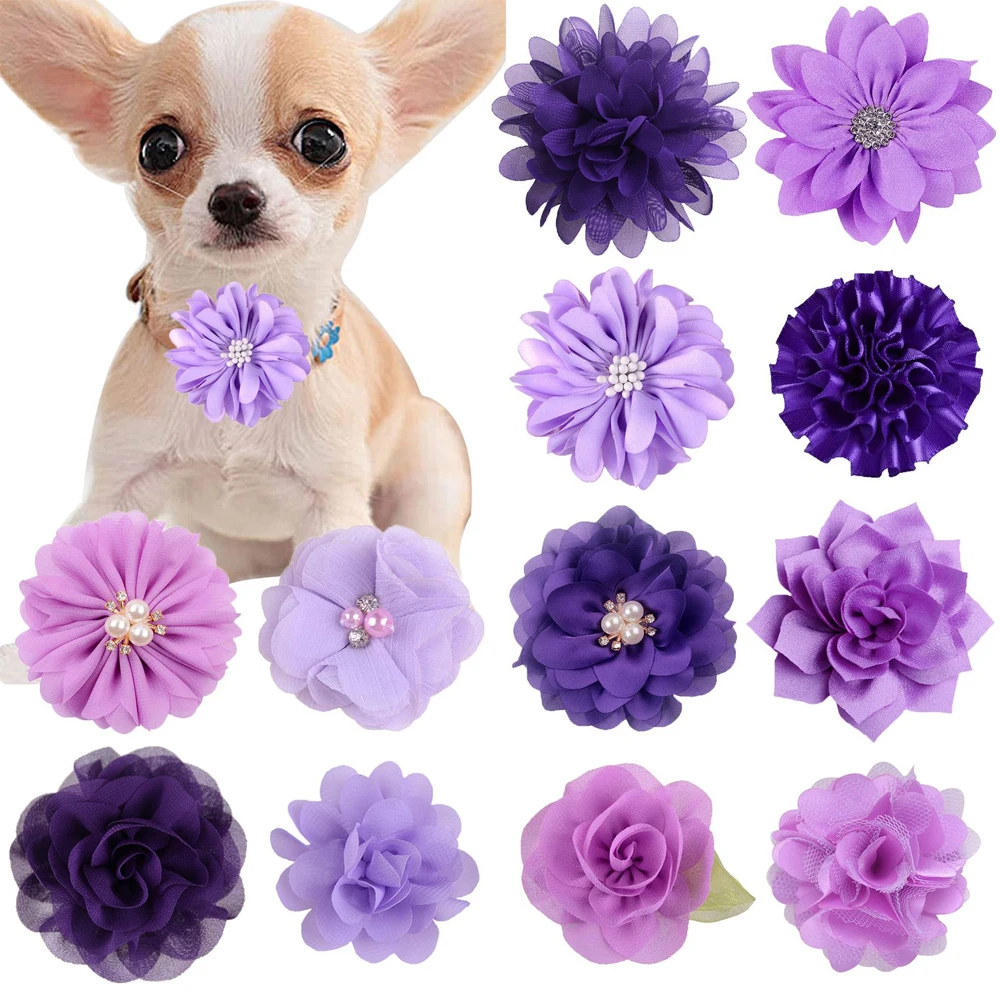 10PCS Handmake Pet Dog Bowtie Puppy Clolorful Flower Collar for Small Dogs Pet Cat Dog Slidable Collar Dog Grooming Accessories