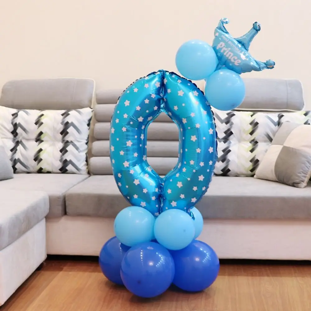 Balon foliowy na urodziny 32 cale, numer, gwiazda, nadruk, kreskówka, 0-9, niebieski, różowy, folia aluminiowa, dekoracja na temat zoo