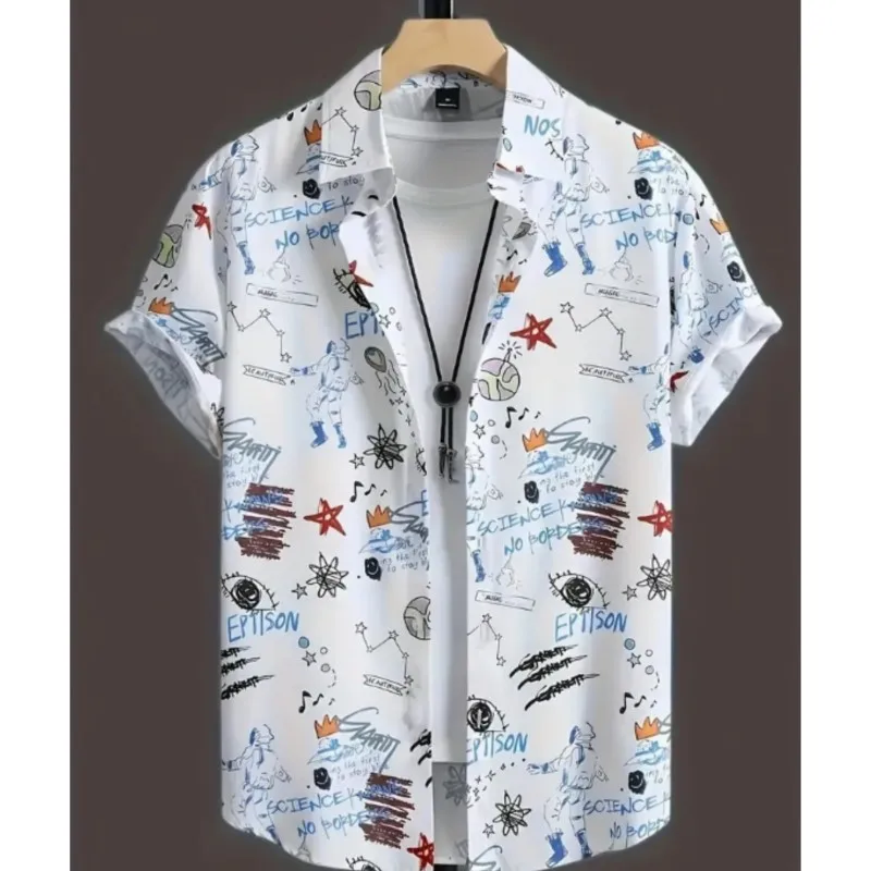 

New personalized fashionable and casual men's shirt with refreshing printed patterns men's button up cardigan shirt summer top