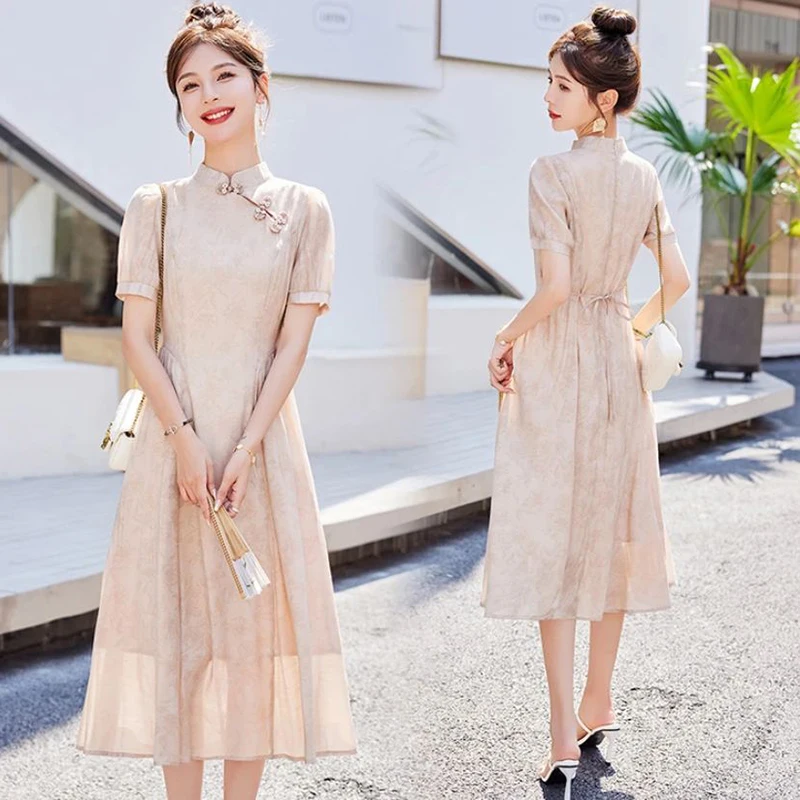 Nuova Gonna Midi Cinese di Alta Moda, Stile Nazionale, Sensazione di Lusso, Personalizzata, Migliorata, Retrò Estiva...