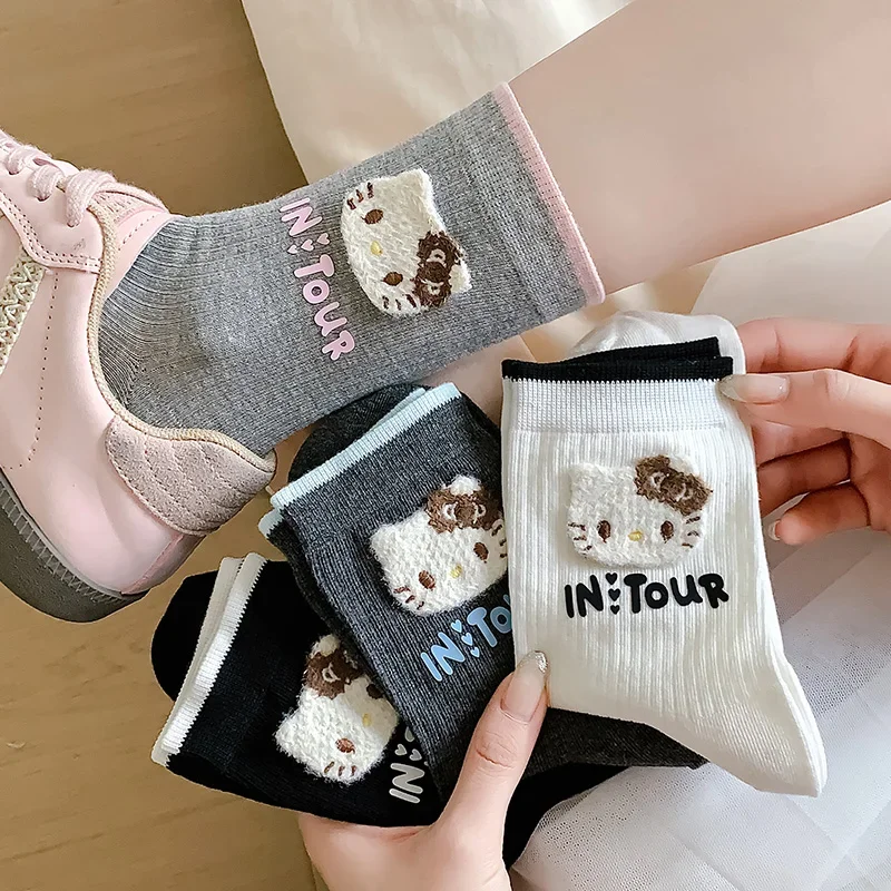

Sweet and Lovely Cartoon Japanese Students In Summer Socks Letter Pile Socks Kt Cat Socks Female Four Pairs