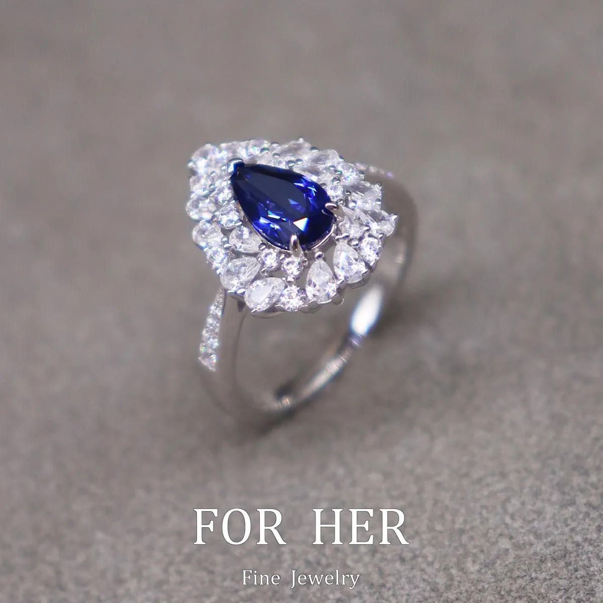 ForHer New Arrival Pear-Shape Royal Sapphire Gemstone Lab Diamond Stud Rings Jewelry Sets Gifts for Women Fashion Jewelry