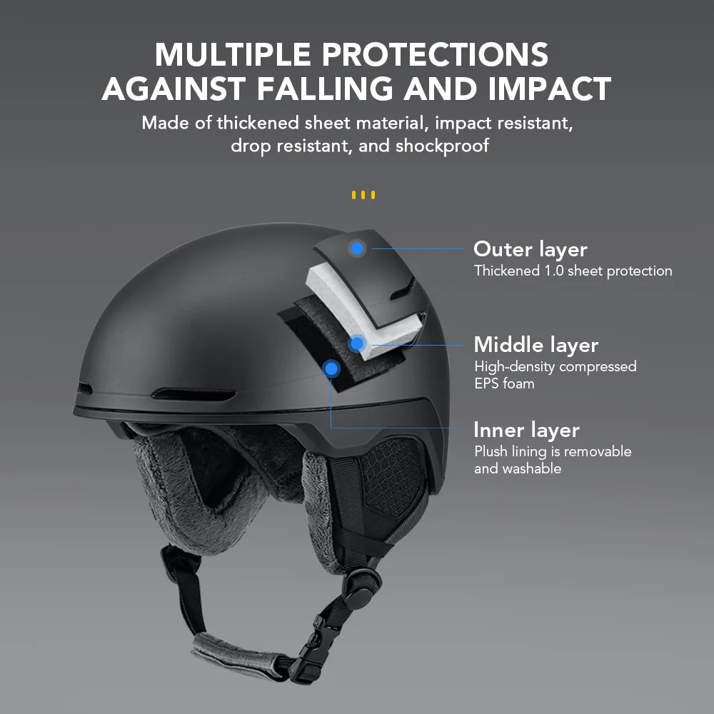 Ski Snowboard Helmet Lightweight EPS Liner Thickened PC Shell Adjustable Velvet Interior Safety Helmet for Men Women Adult