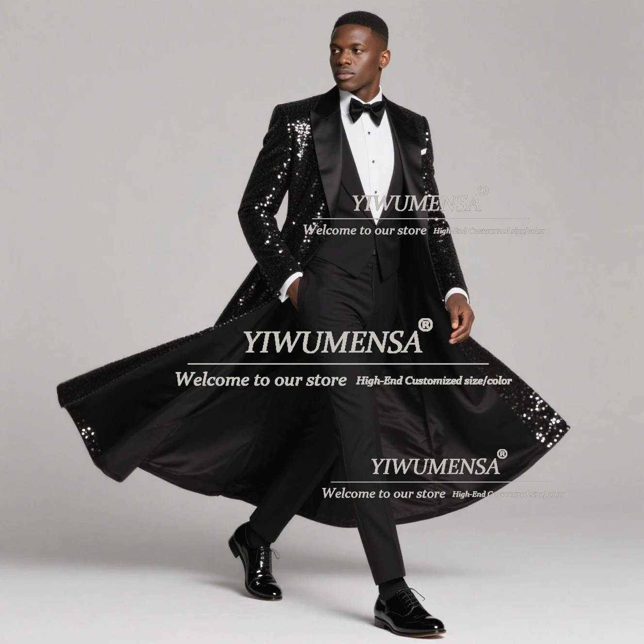 Abiti da sposa con paillettes brillanti per uomo Set da 3 pezzi Blazer da sposo monopetto Abiti Smoking da sposa personalizzati a coda lunga