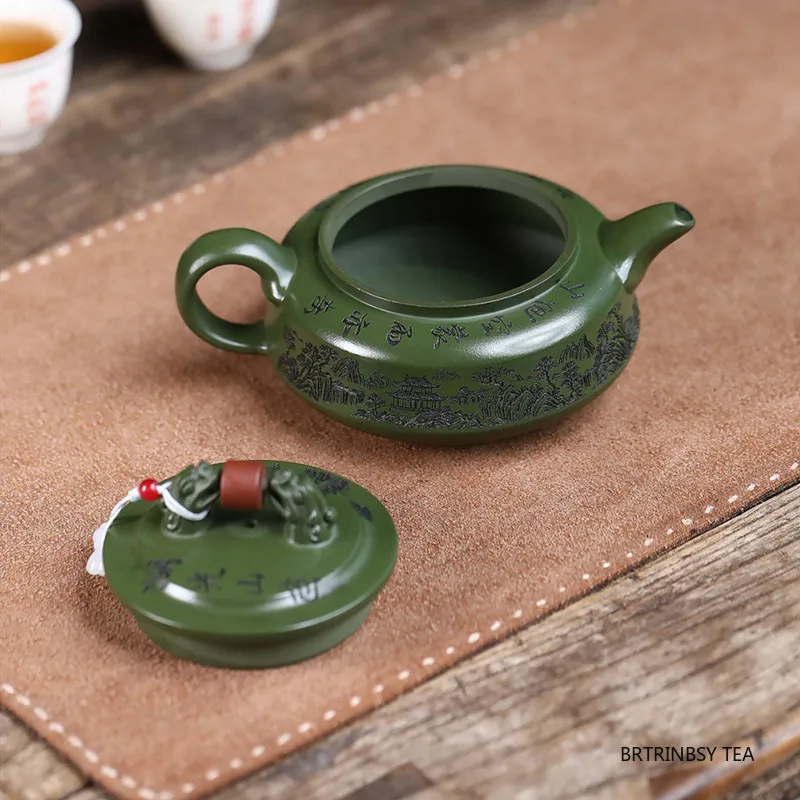 الصينية ييشينغ الأرجواني الطين إبريق الشاي الخام الخام الأخضر الطين براد شاي اليدوية المشهد غلاية أدوات الشاي المنزلية Zisha طقم شاي 260 مللي