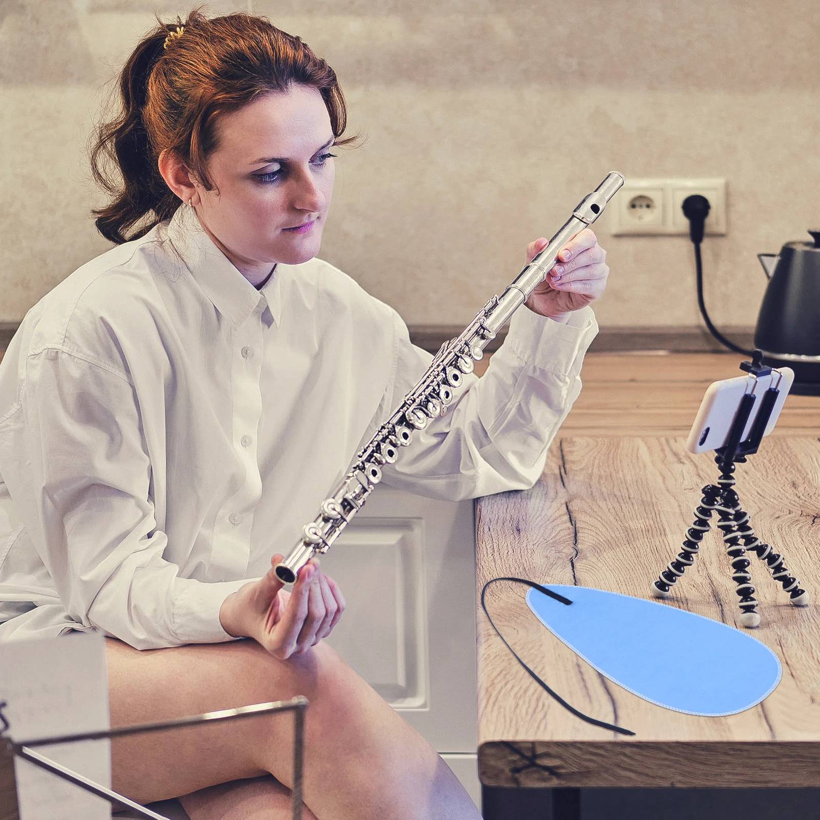 

2pcs Saxophone Flute Clarinet Piccolo Cleaning Cloth For Inside Tube Blue Lightweight Oil Water Absorbent Scratch Resistant