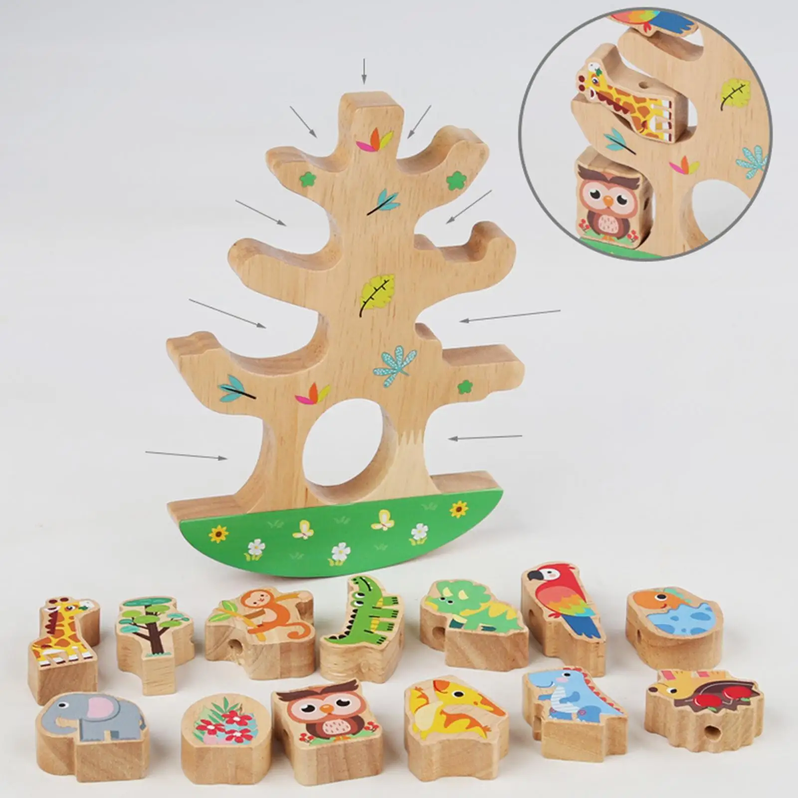 Wooden Animals Stacking Toys,Wooden Lacing Beads Preschool Toy,Wooden Blocks