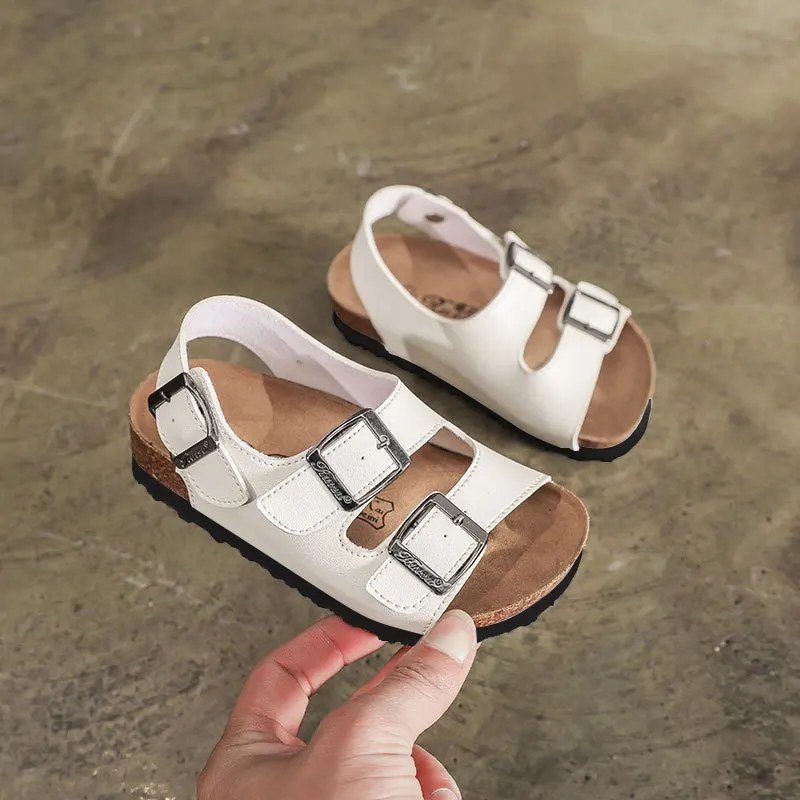 Summer New Kids Beach Sandals for Boys Cork Sandals Non-slip Soft Leather Sport Sandal Outdoor Fashion Children's cork Slippers