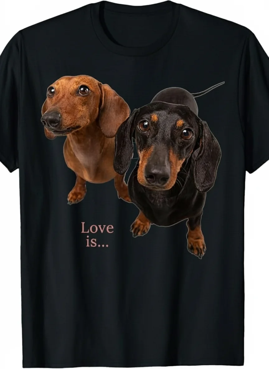 

Love is Dachshunds! 220g Pure Cotton Tee Comfy Fit High-Quality Print Everyday Style & Great
