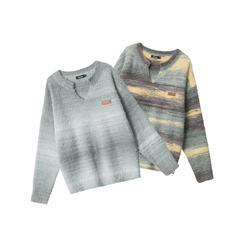 Col en v dégradé conception rayé chandails ample casual automne hiver tricoté pulls coréen à manches longues mode femmes tricots