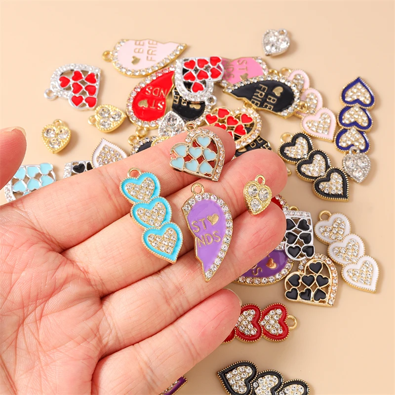 20 Stück Niedliche Kristall-Metall-Herzanhänger für die Herstellung von Ohrringen, Halsketten, Armbändern, DIY-Bastelarbeiten und Schmuckzubehör – Detail 2