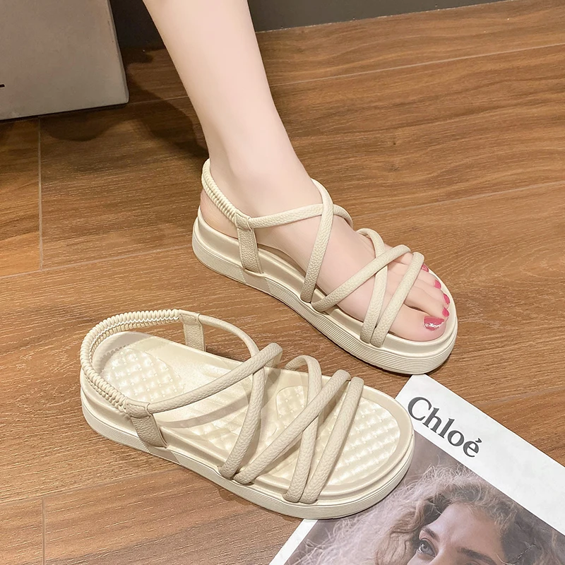 Fashion New Shoes for Women Elastic Band Women's Sandals Summer Platform Concise Ladies Shoes Outdoor Flat with Casual Sandals